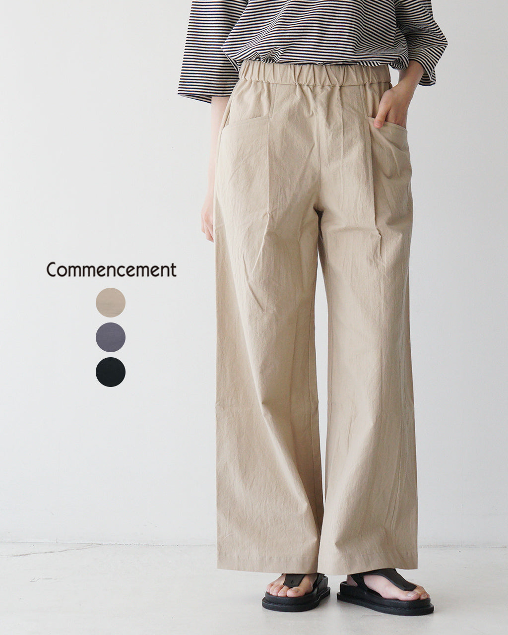 Commencement コメンスメント リラックス サマー パンツ Relax summer pants イージーパンツ ワイドパンツ フルレングス 日本製 C-294【送料無料】