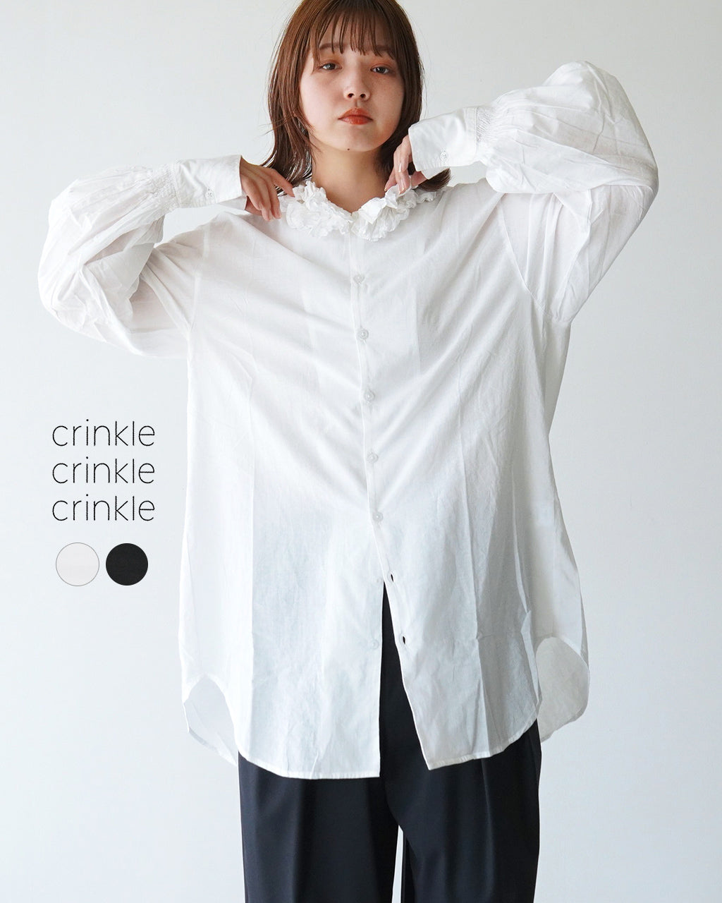 crinkle crinkle crinkle クリンクル クリンクル クリンクル 長袖シャツ コットンフリルカラーシャツ ブラウス ボタンダウン シアー  cotton frill coller shirts CC-3537 CC-2001【送料無料】