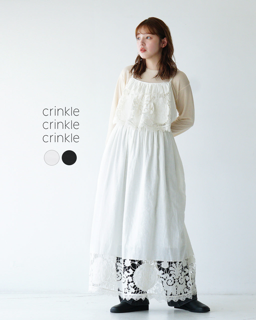 crinkle crinkle crinkle クリンクル クリンクル クリンクル キャミワンピース リネンコットン 刺繍 レース linen cotton motif lace cami dress CC-3544【送料無料】