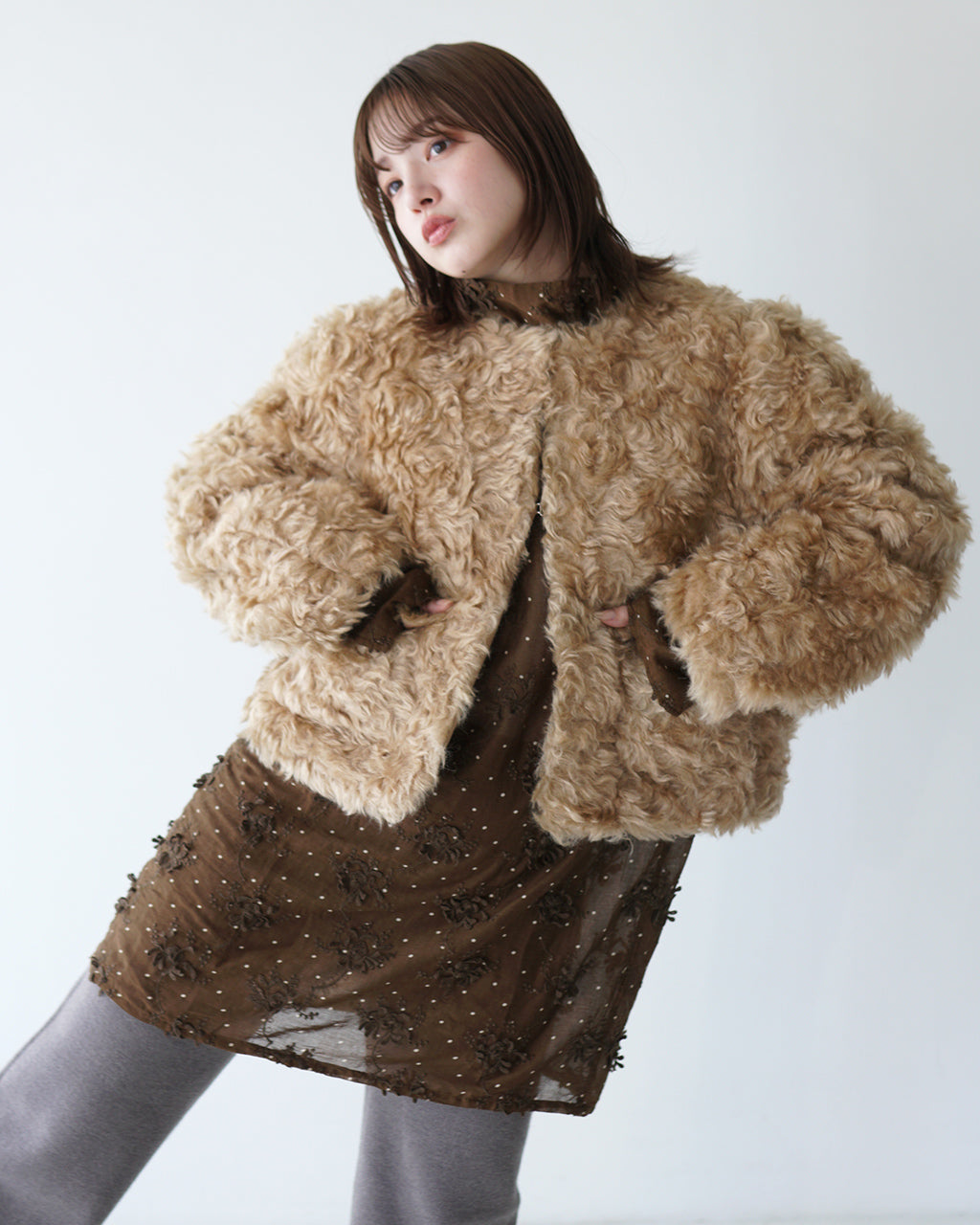 crinkle crinkle crinkle クリンクル クリンクル クリンクル ファー ジャケット アウター ショート TEDDY FUR SHORT JAKET CC-3019 【送料無料】