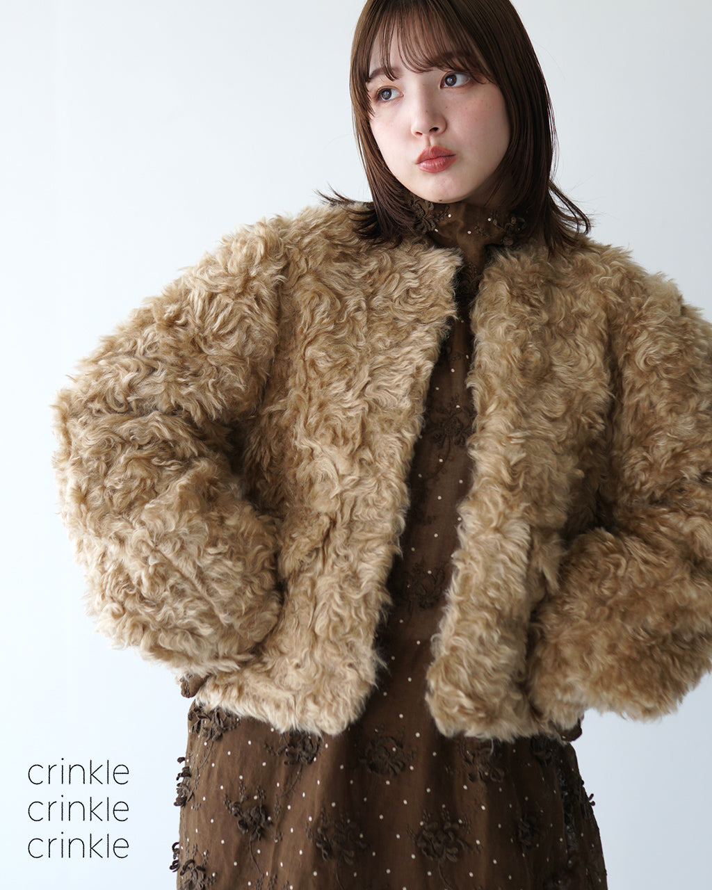 crinkle crinkle crinkle クリンクル クリンクル クリンクル ファー ジャケット アウター ショート TEDDY FUR SHORT JAKET CC-3019 【送料無料】