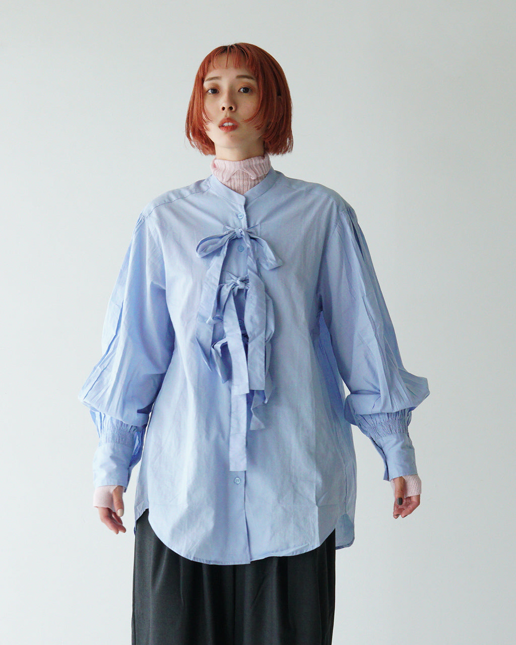 crinkle crinkle crinkle クリンクル クリンクル クリンクル リボンブラウス ギャザー シャツ RIBBON BLOUSE CC-3015【送料無料】