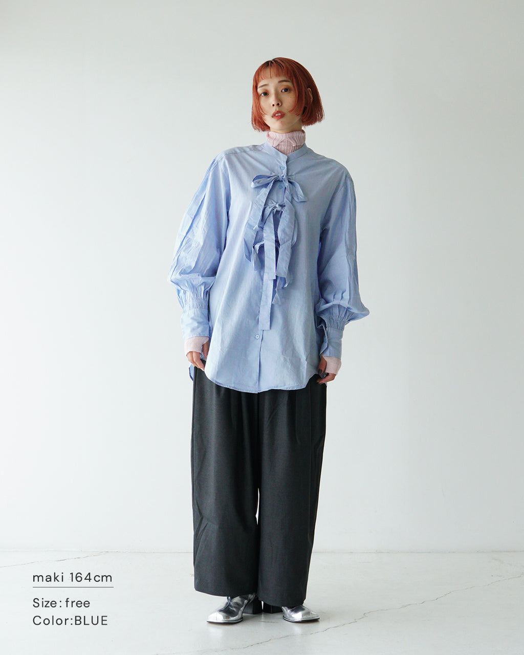 crinkle crinkle crinkle クリンクル クリンクル クリンクル リボンブラウス ギャザー シャツ RIBBON BLOUSE CC-3015【送料無料】