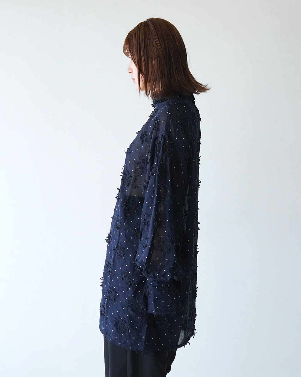 【SALE！40%OFF】crinkle crinkle crinkle クリンクル クリンクル クリンクル ブラウス ドット柄 刺繍 花柄 3D EMBROIDERY DOT LONG BLOUSE CC-3024【送料無料】