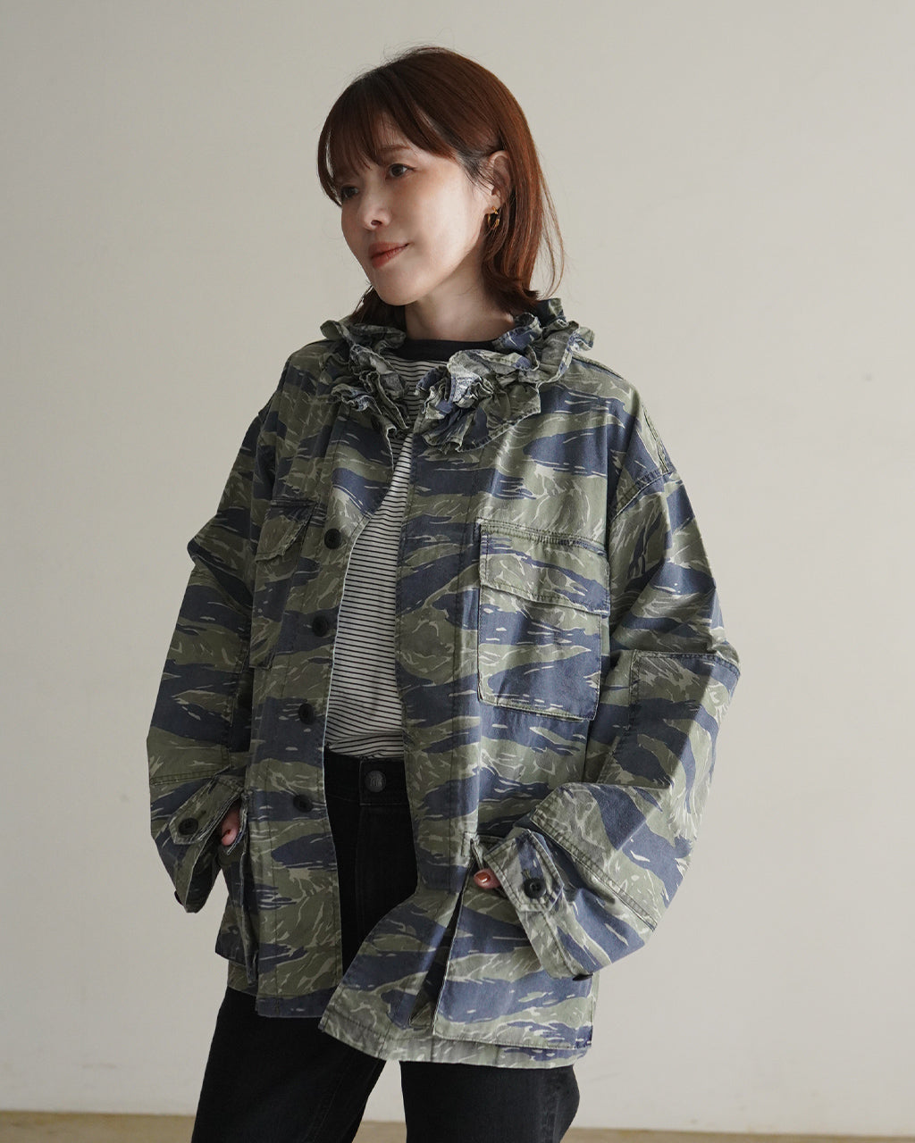 frill collar camo jacket CC-5004
