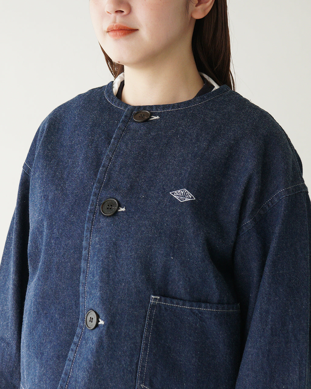 DANTON ダントン デニム ノーカラー ショートジャケット DENIM COLLARLESS SHORT JACKET カラーレス ライトアウター DT-A0670 KDM【クーポン対象外】【送料無料】