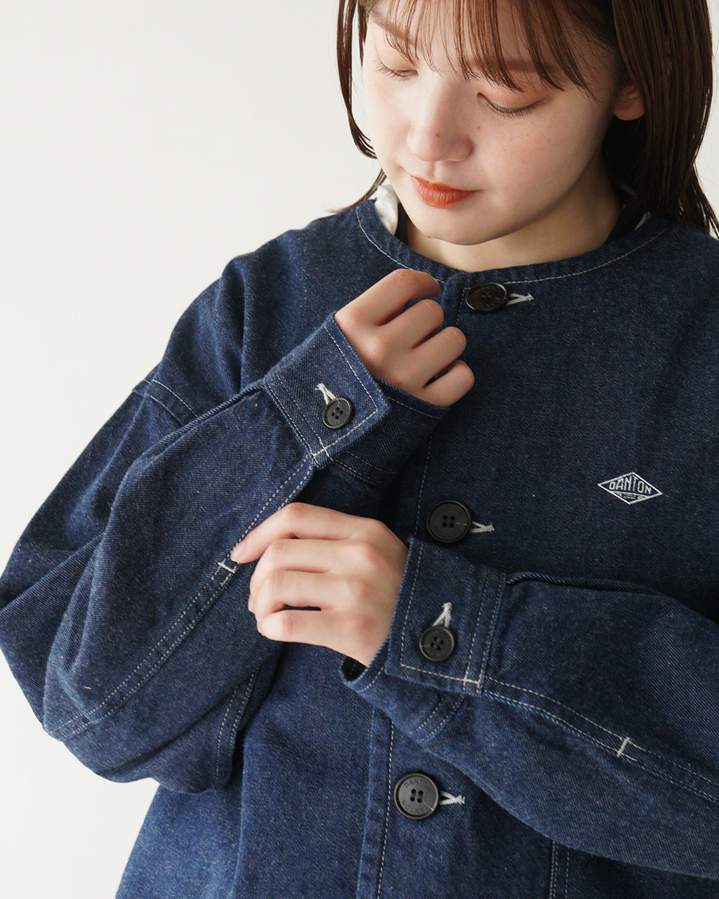 DANTON ダントン デニム ノーカラー ショートジャケット DENIM COLLARLESS SHORT JACKET カラーレス ライトアウター DT-A0670 KDM【クーポン対象外】【送料無料】