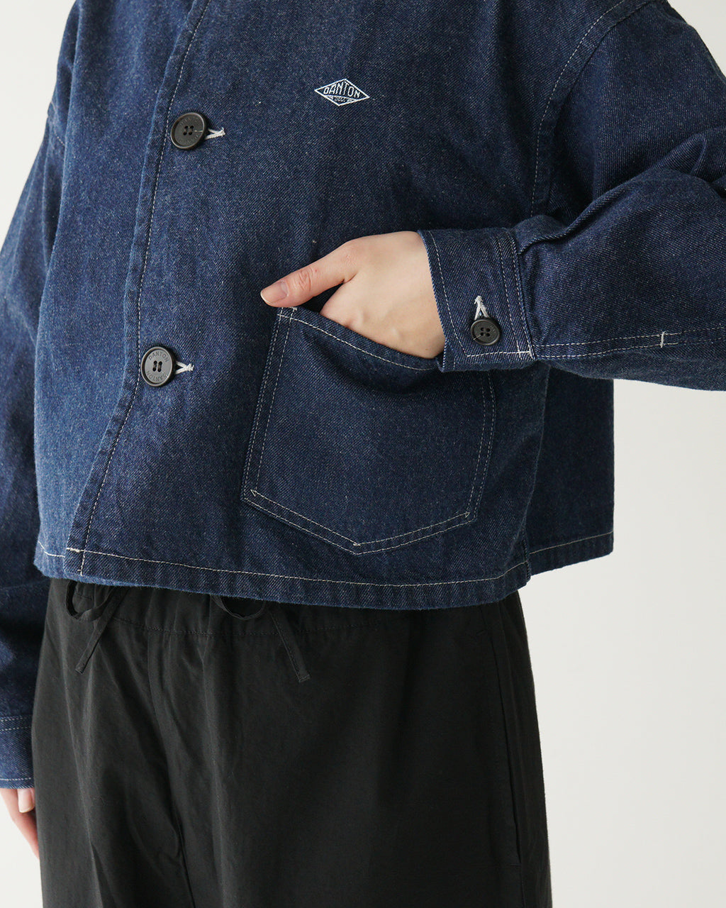 DANTON ダントン デニム ノーカラー ショートジャケット DENIM COLLARLESS SHORT JACKET カラーレス ライトアウター DT-A0670 KDM【クーポン対象外】【送料無料】