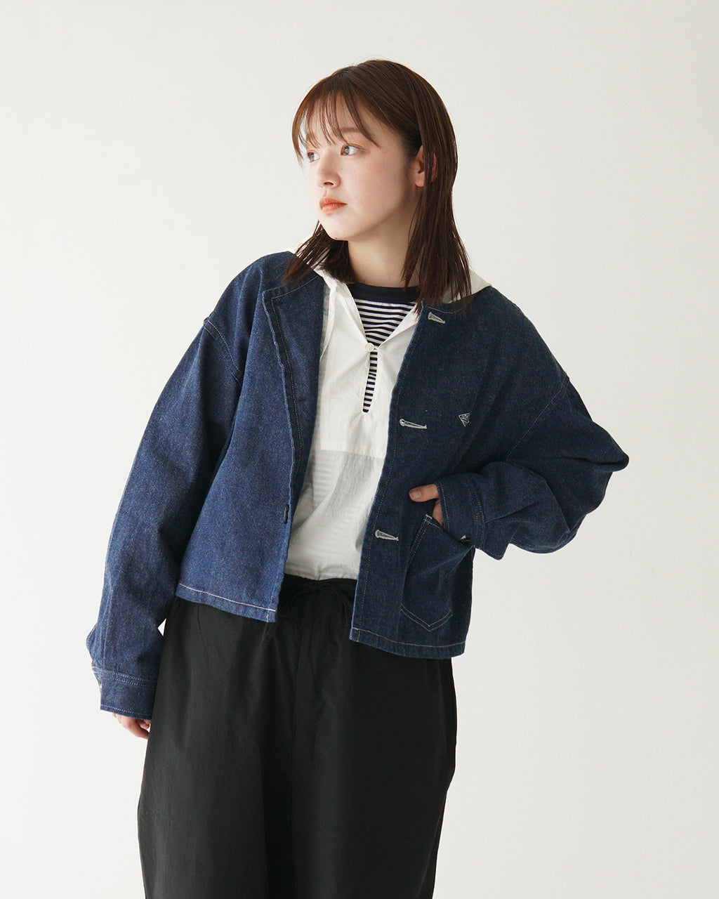 DANTON ダントン デニム ノーカラー ショートジャケット DENIM COLLARLESS SHORT JACKET カラーレス ライトアウター DT-A0670 KDM【クーポン対象外】【送料無料】