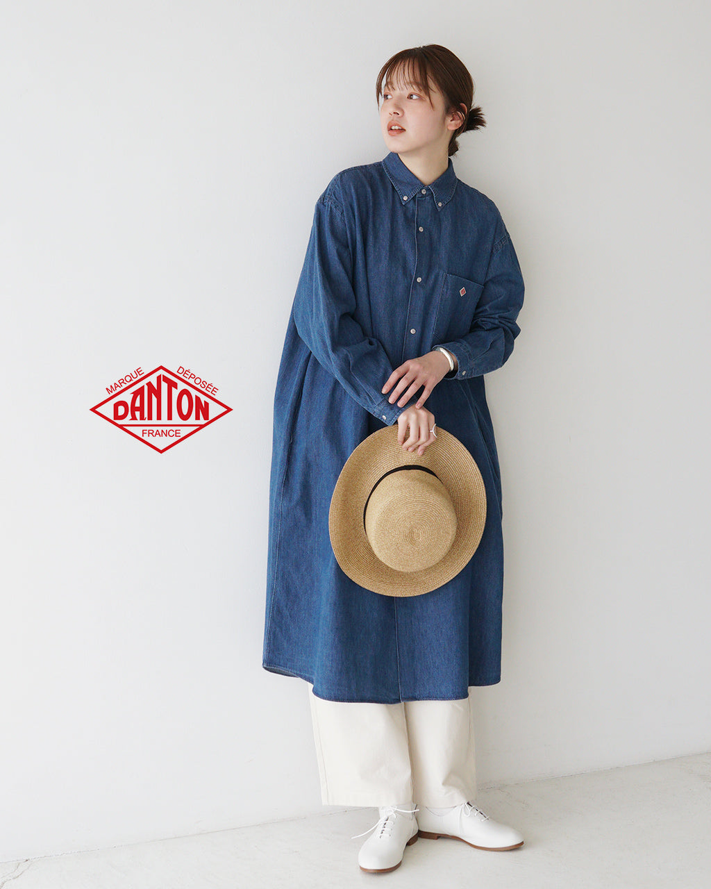 DANTON ダントン ボタンダウンシャツワンピース DENIM DUNGAREE B.D SHIRT DRESS デニム ダンガリーシャツ ドレス DT-B0294 DUG【クーポン対象外】【送料無料】