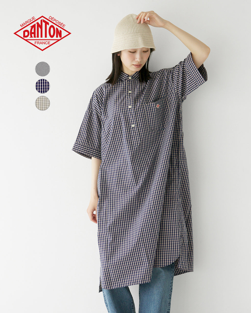 DANTON ダントン プルオーバードレス ショートスリーブ レディース P.O DRESS S/S シャツ ワンピース ギンガムチェック JD-3655 CPP【クーポン対象外】【送料無料】