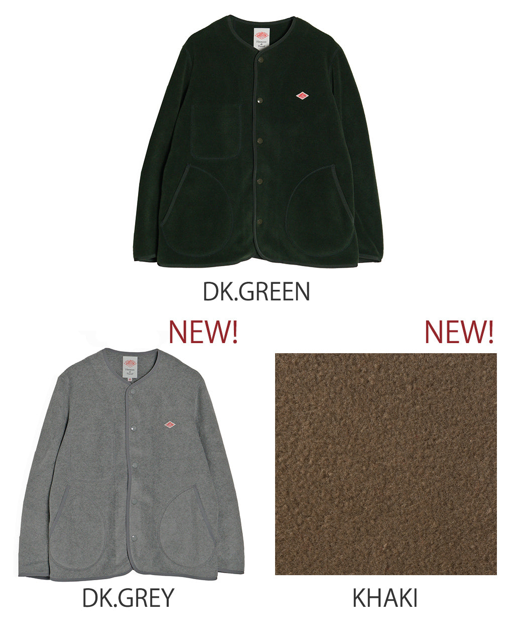 DANTON ダントン フリース カラーレス ノーカラー ジャケット カーディガン FLEECE COLLARLESS JACKET JD-8911【送料無料】 [★]