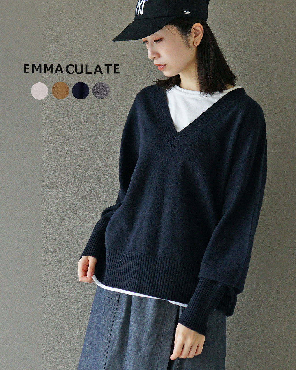 エマキュレイト EMMACULATE ニット Vネック 2WAY ラウンドネック リブ セーター 2243K-322491108【送料無料】