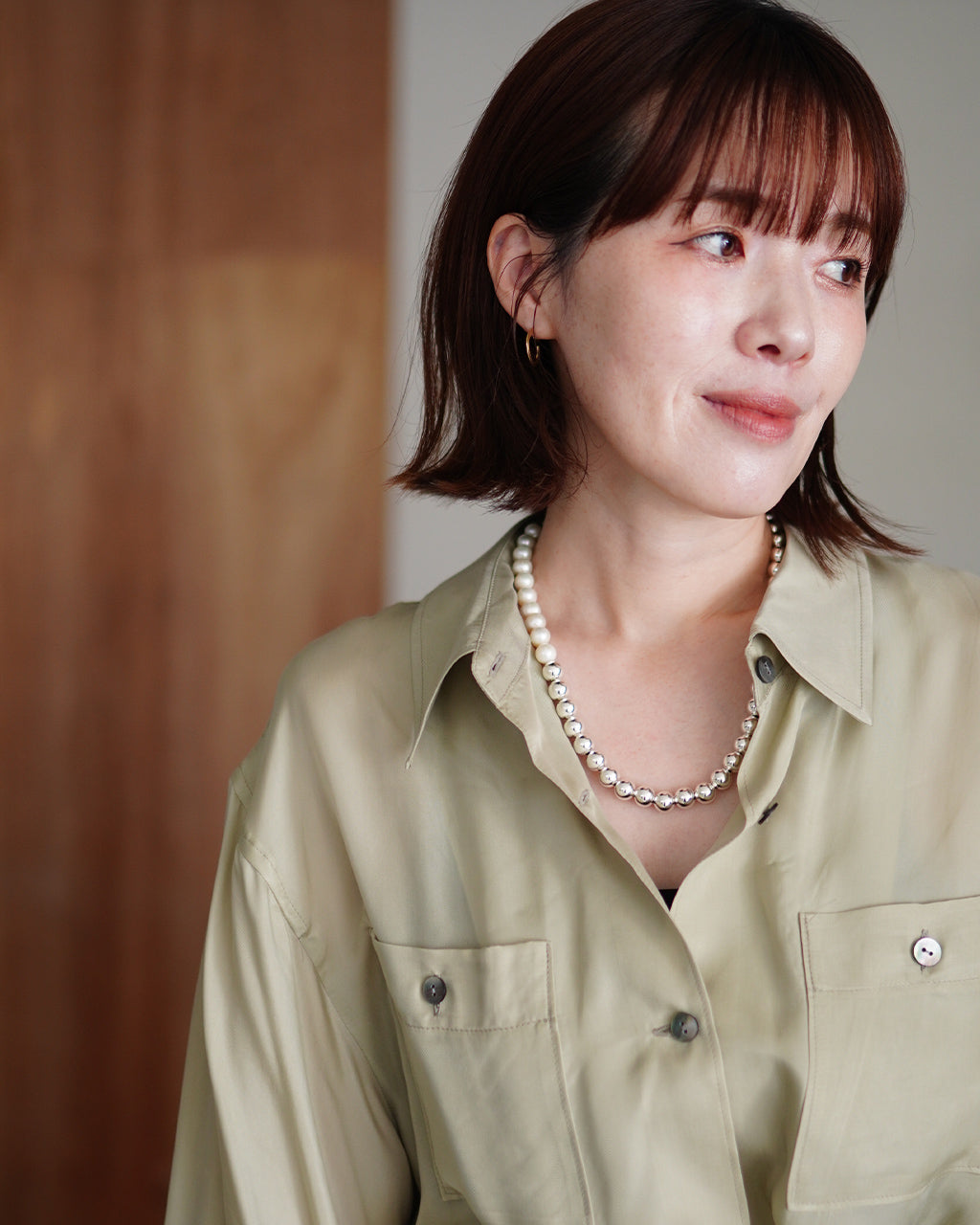HOLLOW BALL&PEARL NECKLACE EO25AW-22 50cm
