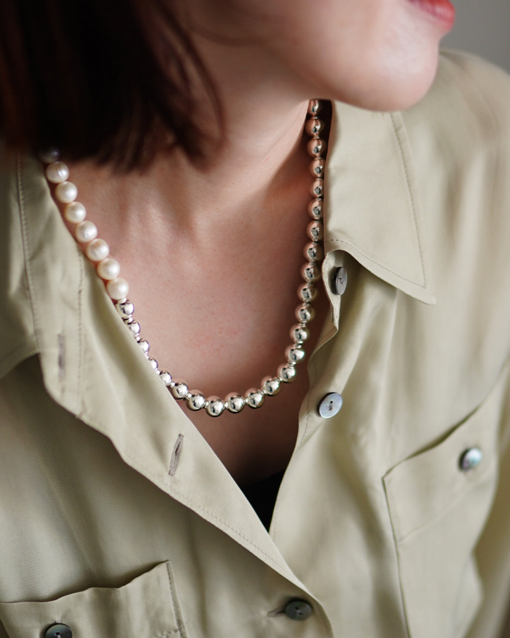 HOLLOW BALL&PEARL NECKLACE EO25AW-22 50cm