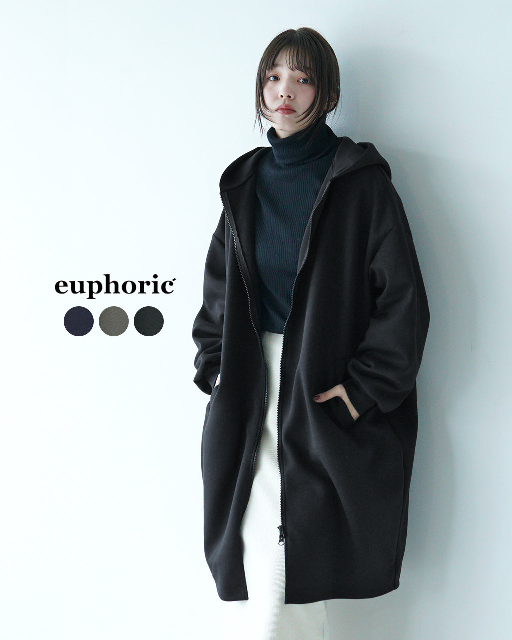 【SALE！50%OFF】euphoric ユーフォリック ロング フーディー Long Foodie ジップアップ パーカー EU-CT4309 【送料無料】