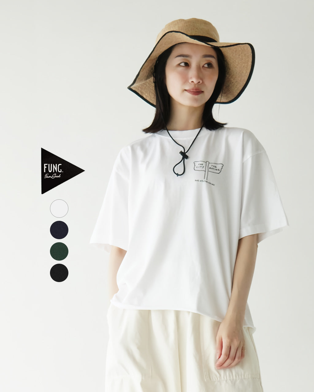 FUNG ファング 半袖プリントTシャツ 丸胴 カットソー カットオフ ロゴ PRINT TEE NATURE FB