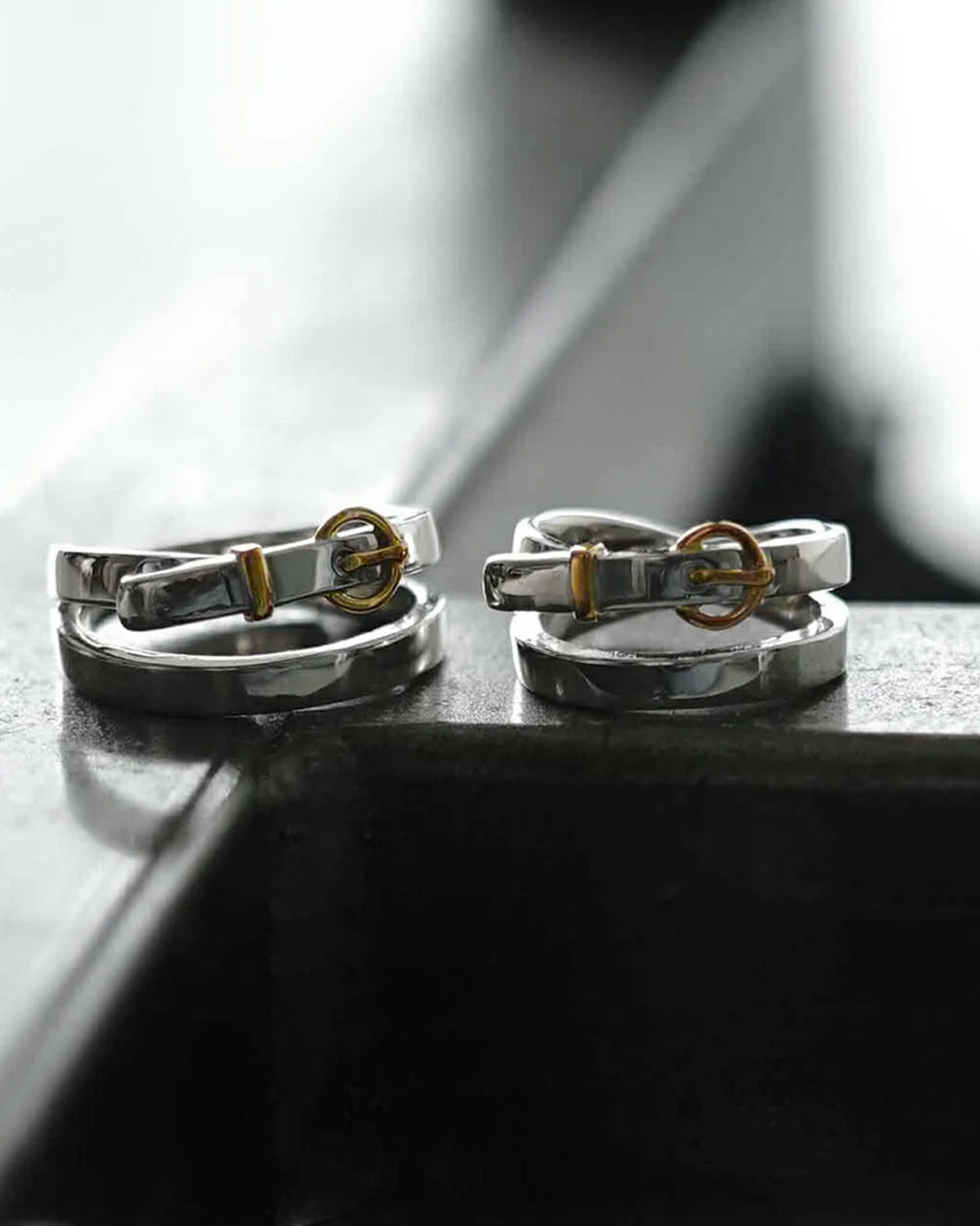 Garden of Eden 가든 오브 에덴 호스 슈 버클 더블 링 SV&amp;18K HORSE SHOE BUCKLE DOUBLE RING 실버 925 골드 반지 24AW068【무료우송】 [★] 