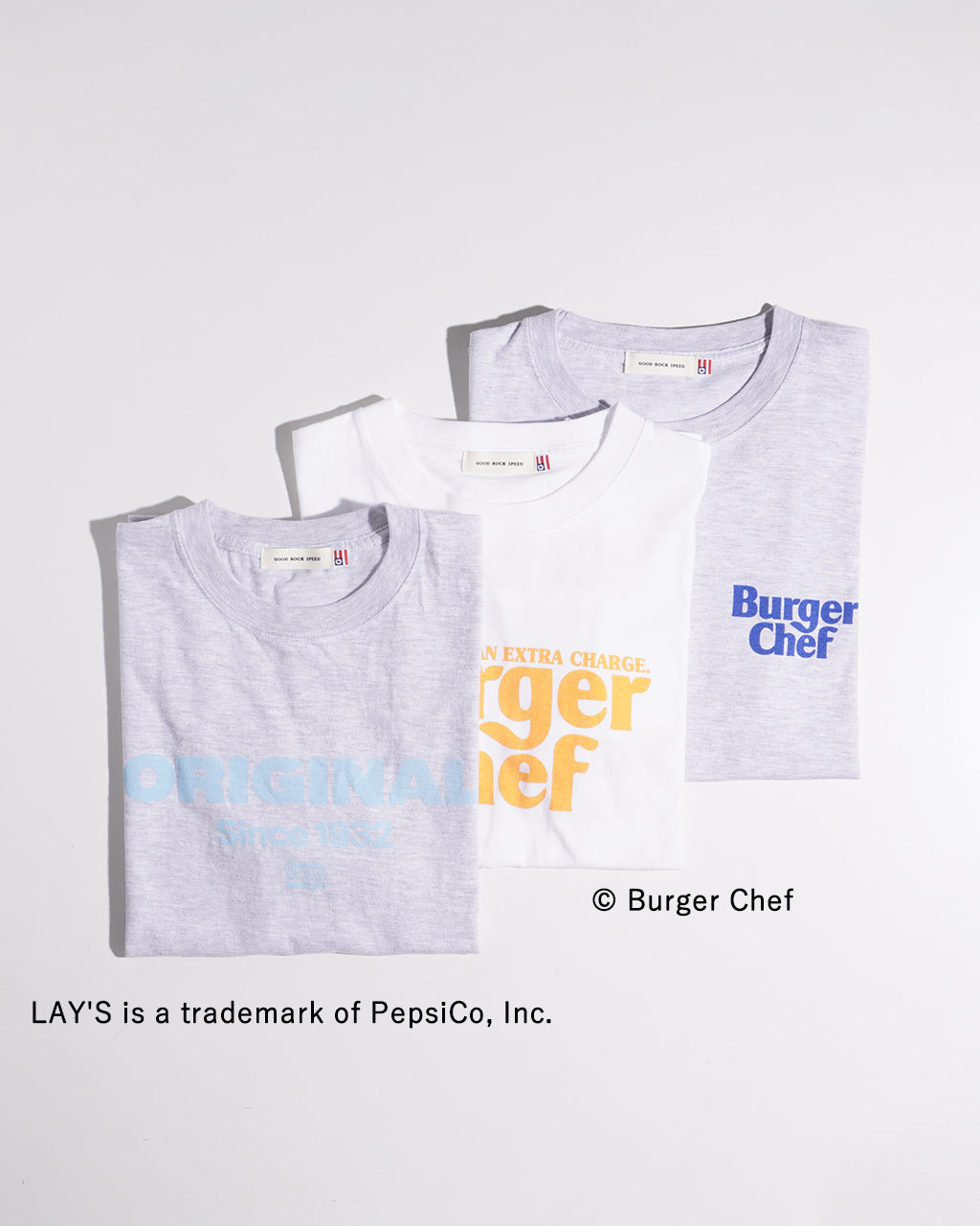 GOOD ROCK SPEED グッドロックスピード ジョン ホルムストロム バーガーシェフ レイズ JOHN HOLMSTROM Burger Chef Lay's プリント 半袖 Tシャツ