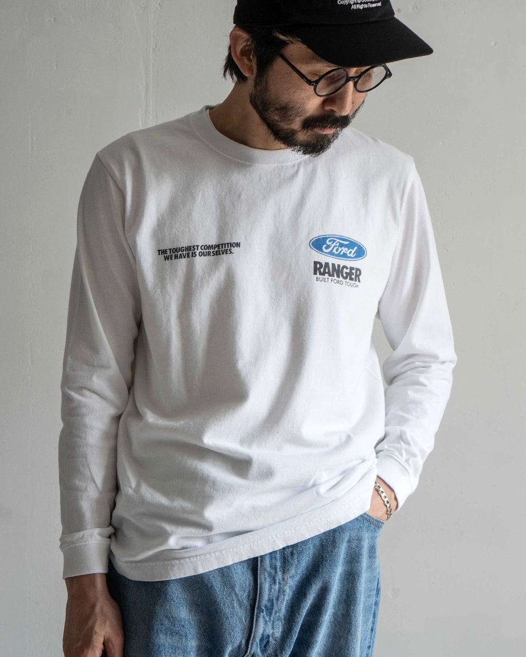＼早得24時間限定ポイント10倍／GOOD ROCK SPEED グッドロックスピード フォード FORD Tシャツ 長袖 カットソー ホワイト 白 ヴィンテージ風 ロゴプリント 綿100％ ゆったり 25FOD001W