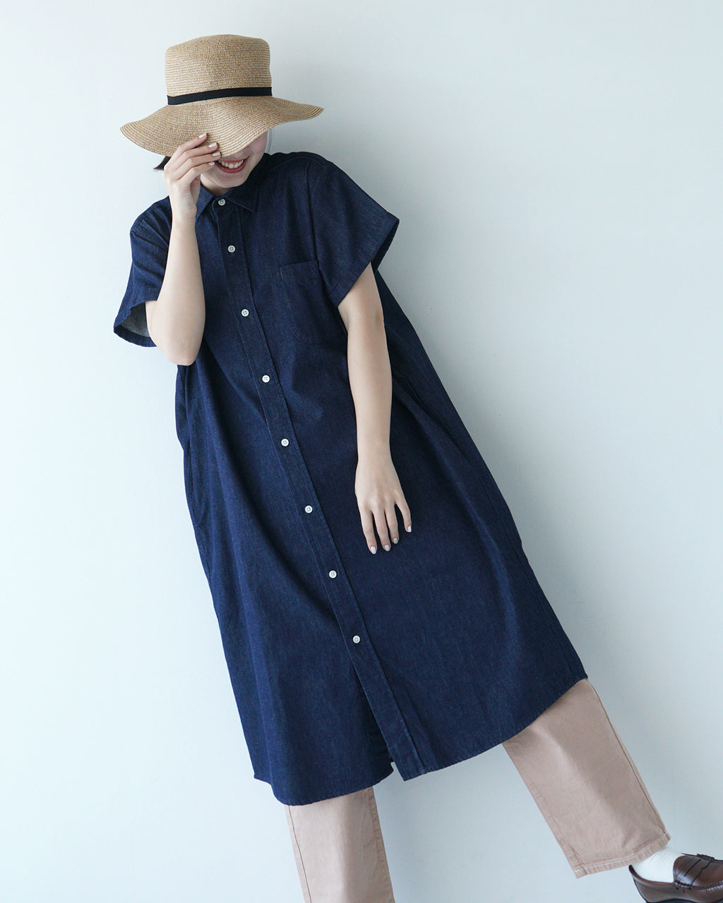 【先行予約：2025年4月上旬頃入荷予定】Gymphlex ジムフレックス デニム シャツワンピース REGULAR COLLAR SHIRT DRESS レギュラーカラー 半袖 GY-B0243SDM【クーポン対象外】【送料無料】