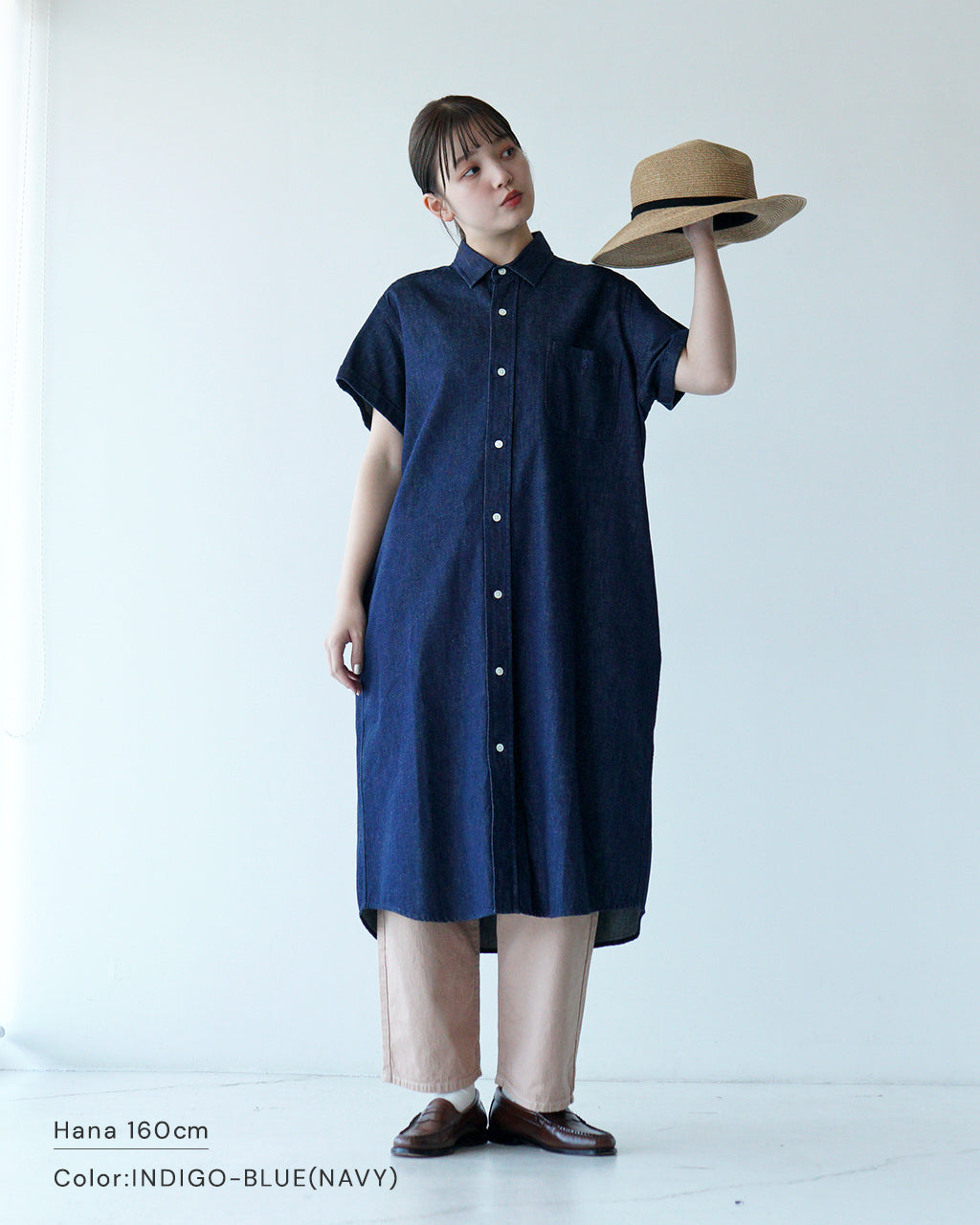 【先行予約：2025年4月上旬頃入荷予定】Gymphlex ジムフレックス デニム シャツワンピース REGULAR COLLAR SHIRT DRESS レギュラーカラー 半袖 GY-B0243SDM【クーポン対象外】【送料無料】