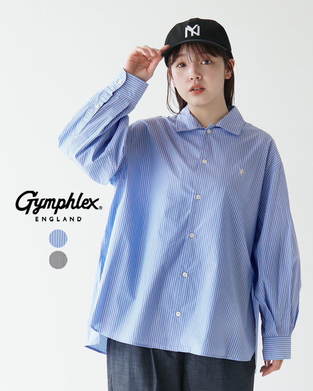 Gymphlex ジムフレックス レギュラーカラーチュニック ロングスリーブ ストライプ REGULAR COLLAR TUNIC L/S 長袖 シャツ GY-B0365 STP【送料無料】