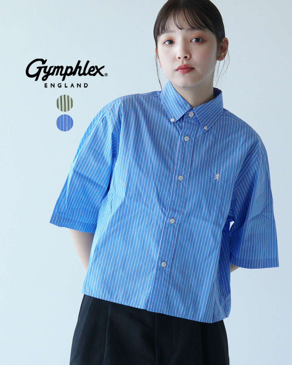 【先行予約：2025年4月上旬頃入荷予定】Gymphlex ジムフレックス ボタンダウン 半袖シャツ SHORT B.D. SHIRT S/S ストライプ ショート丈 GY-B0367MTS GY-B0367HPS【クーポン対象外】【送料無料】