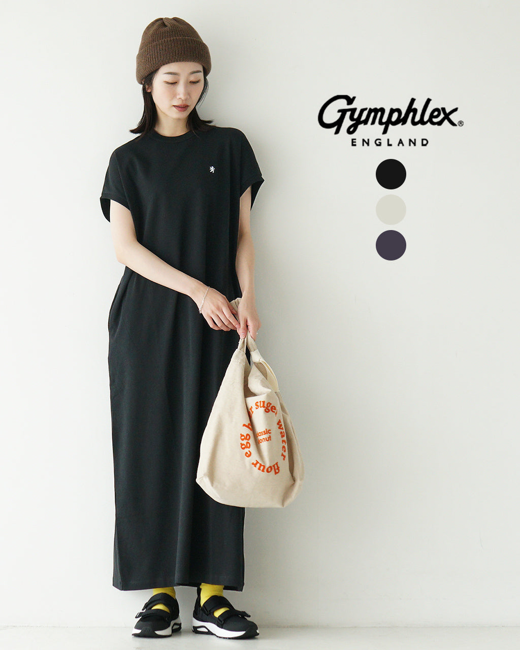 Gymphlex ジムフレックス ノースリーブ ワンピース CREW NECK SLEEVELESS DRESS クルーネック スリーブレス ボックスシルエット ドレス ロング丈 フレンチスリーブ ロゴ  GY-C0325 FLK【送料無料】