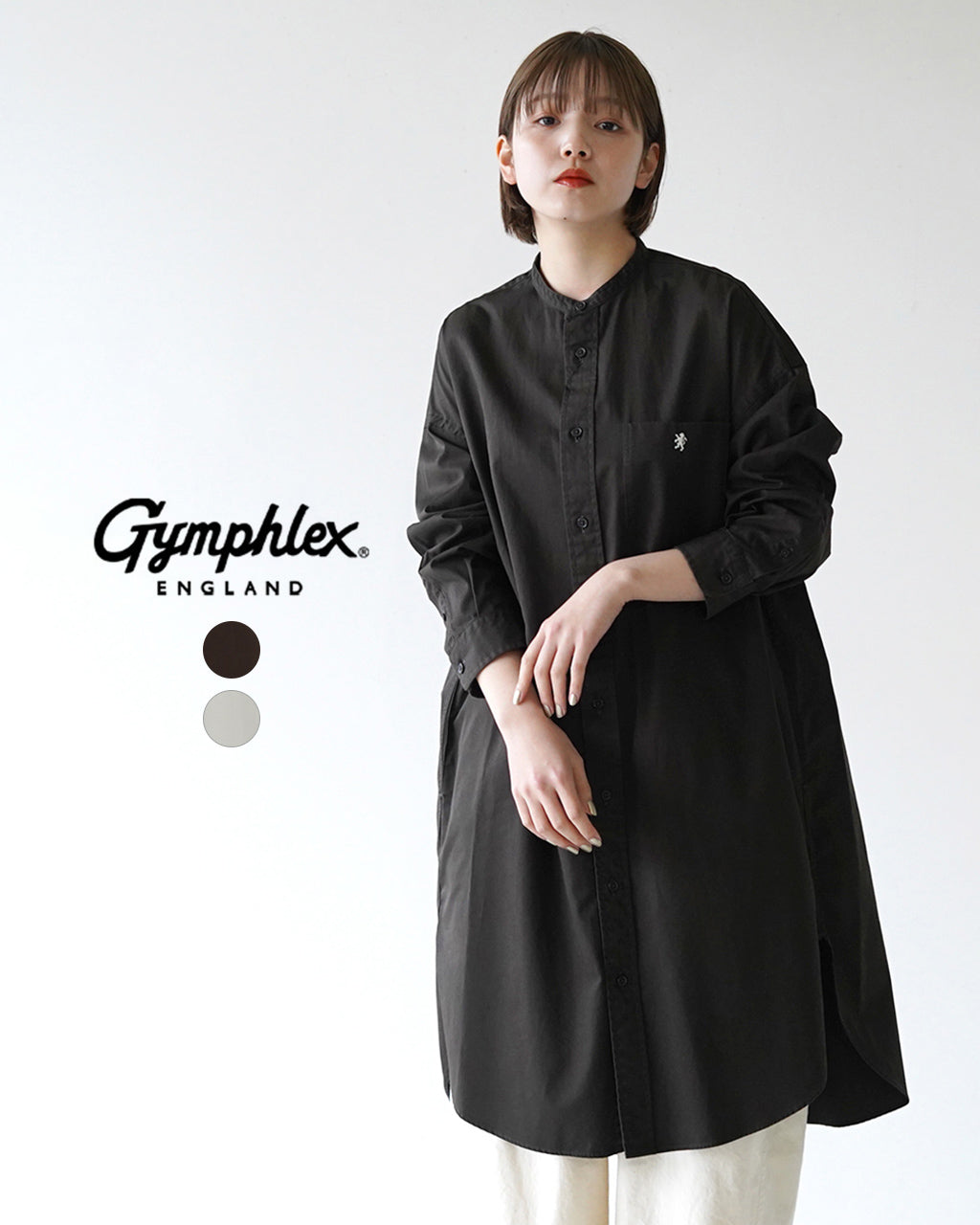 【先行予約：2025年2月下旬頃入荷予定】Gymphlex ジムフレックス バンドカラー シャツワンピース BAND COLLAR SHIRT DRESS 長袖 GY-G0064BIT【クーポン対象外】【送料無料】