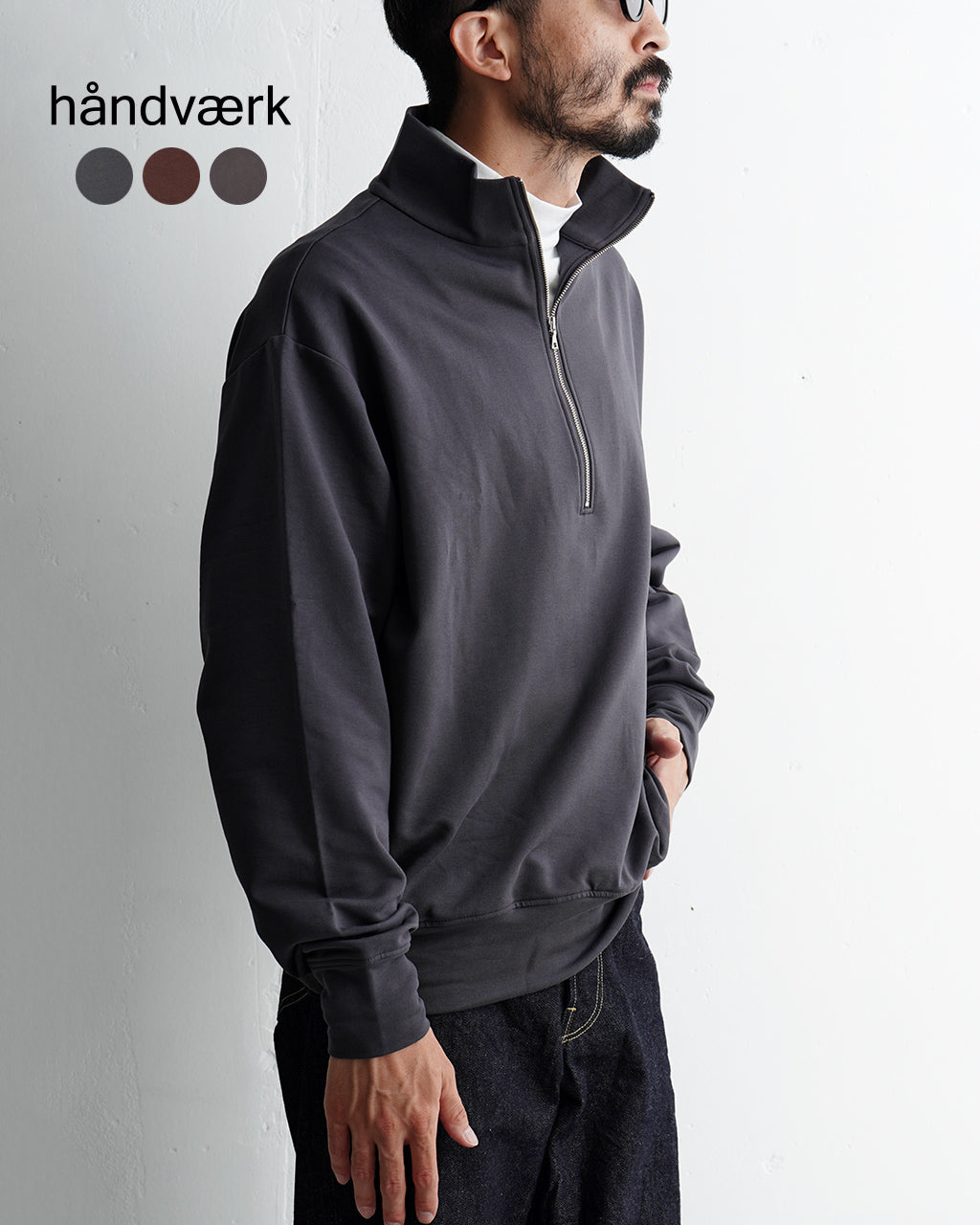 【アウトレット！30%OFF】Handvaerk ハンドバーク シャツ ハーフジップスウェット シャツ FLEX HALF-ZIP SWEATSHIRT ハイネック 長袖 トレーナー 【送料無料】