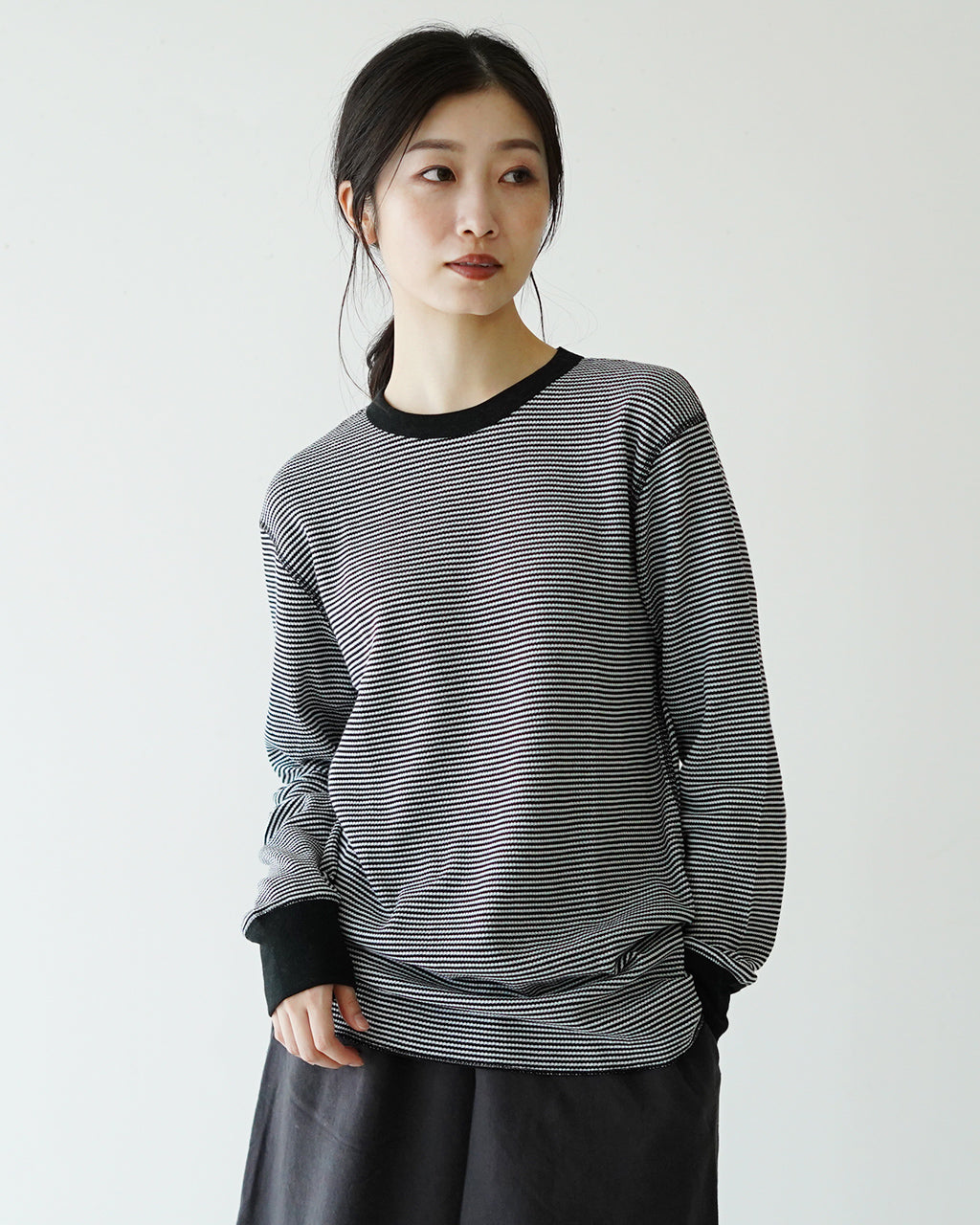 【SALE！20%OFF】Healthknit ヘルスニット カットソー ベーシック ワッフル クルーネック ロングスリーブ Tシャツ Basic Waffle Crewneck L/S ボーダー 602L