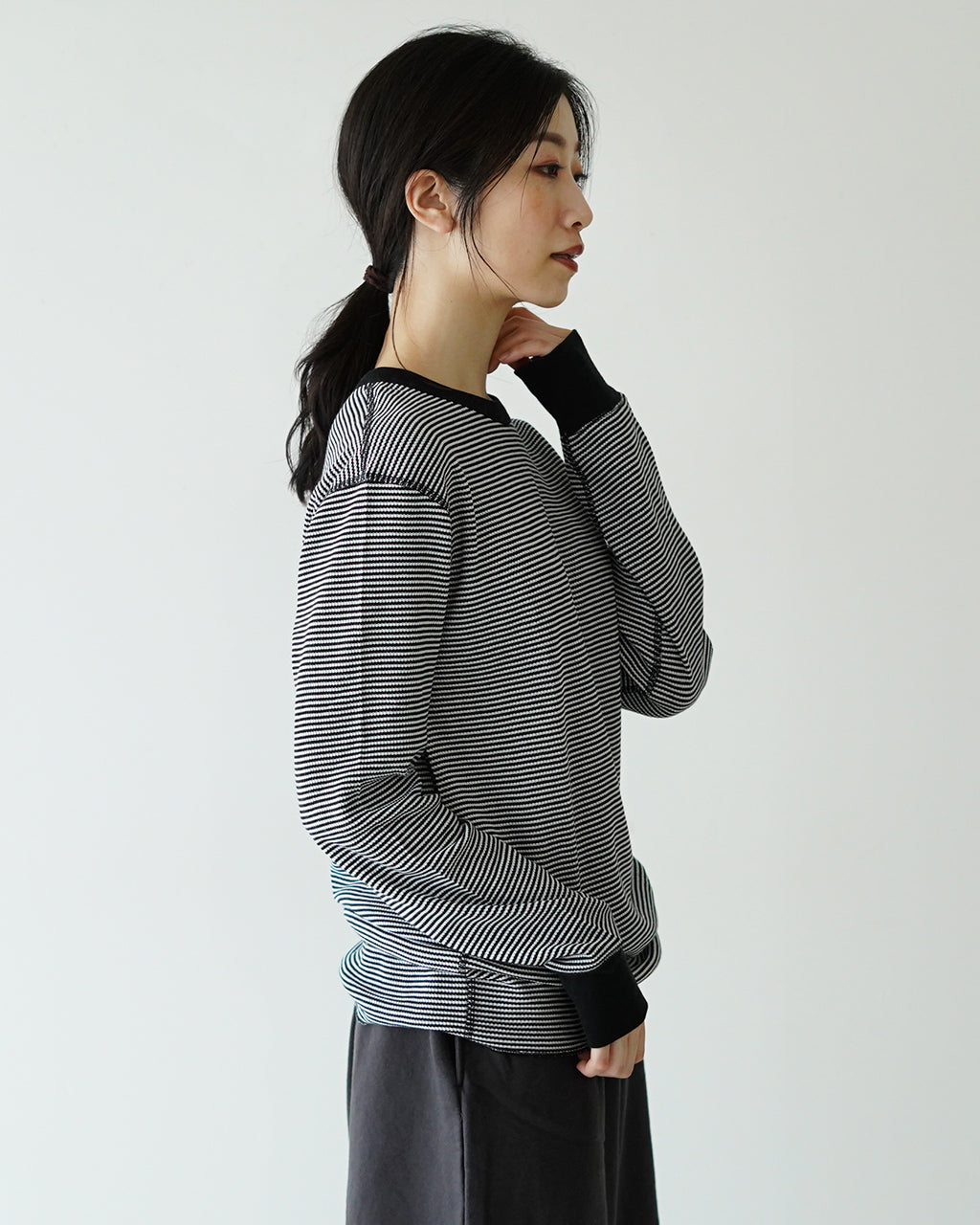 【SALE！20%OFF】Healthknit ヘルスニット カットソー ベーシック ワッフル クルーネック ロングスリーブ Tシャツ Basic Waffle Crewneck L/S ボーダー 602L