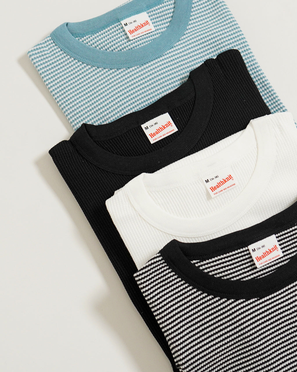 HEALTHKNIT ヘルスニット ボーダー 無地 リンガーTシャツ Basic Waffle Crewneck S/S 半袖 Tシャツ 602S【クーポン対象外】