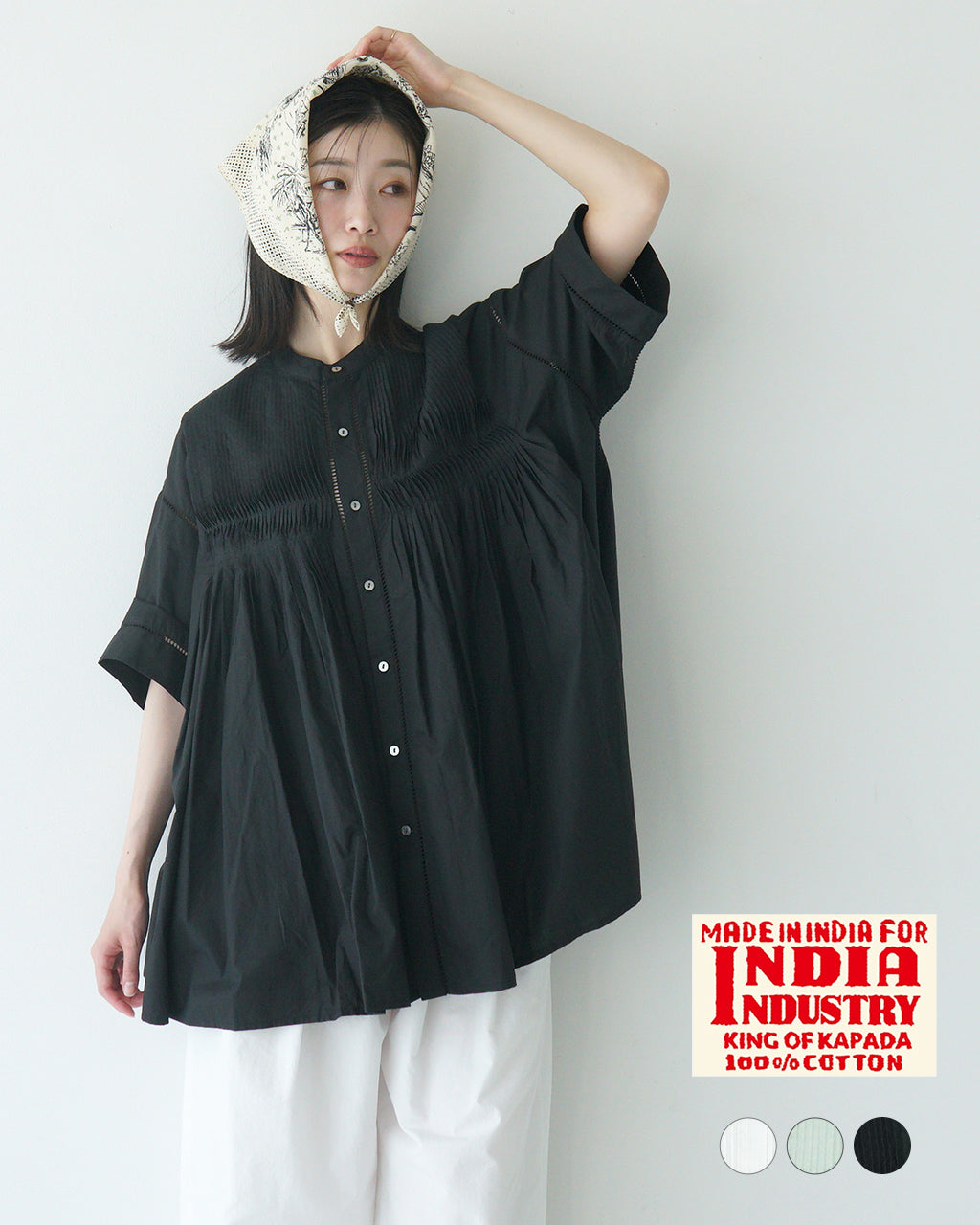 INDIA INDUSTRY インディアインダストリー ピンタック シャツ Baran PIN TUCK SHIRT チュニック ブラウス ND-B0387 POP【送料無料】