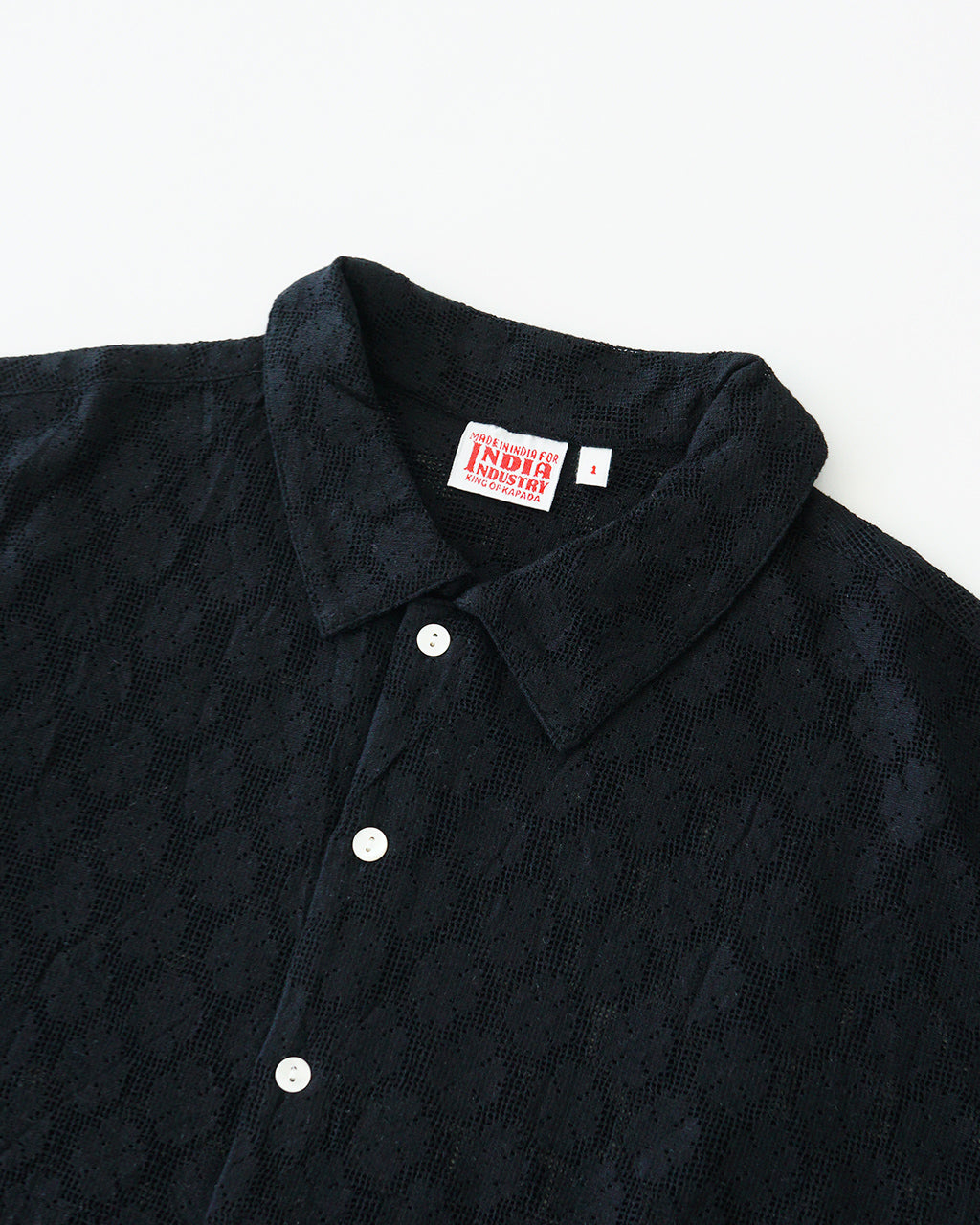 INDIA INDUSTRIES インディアインダストリーズ レース 襟付き 半袖シャツ SHORT SLEEVE SHIRT レギュラーカラー サイドスリット ショート丈 ND-B0376 CVL【送料無料】