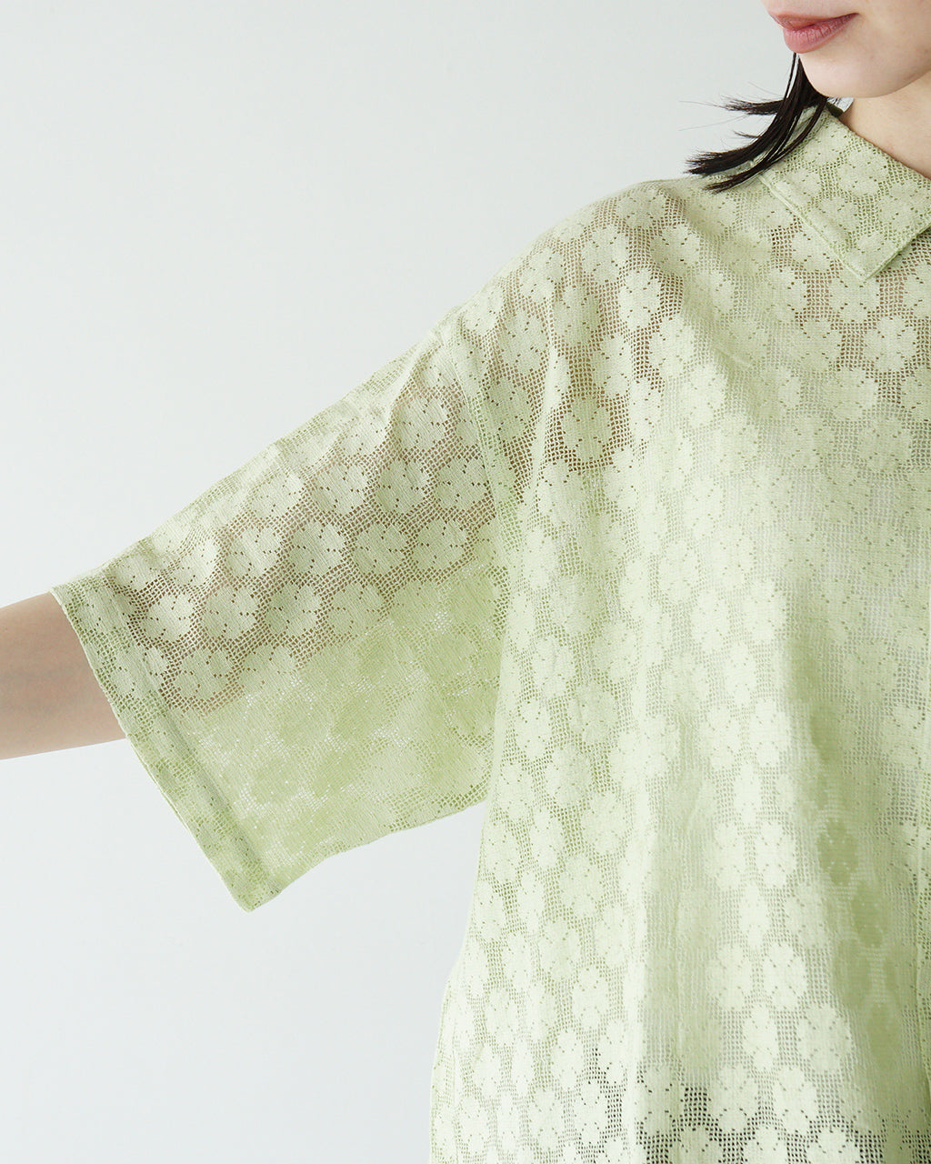INDIA INDUSTRIES インディアインダストリーズ レース 襟付き 半袖シャツ SHORT SLEEVE SHIRT レギュラーカラー サイドスリット ショート丈 ND-B0376 CVL【送料無料】
