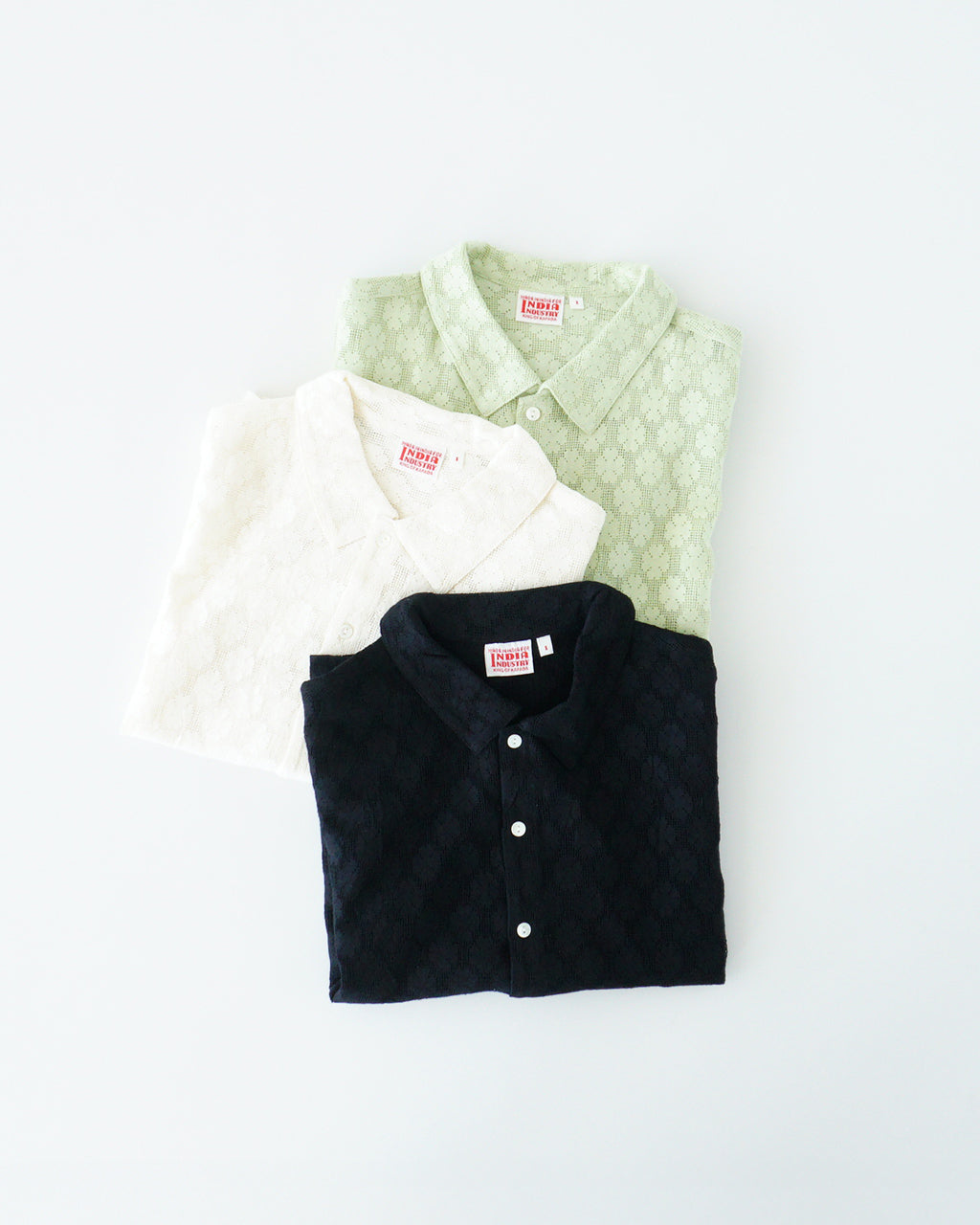 INDIA INDUSTRIES インディアインダストリーズ レース 襟付き 半袖シャツ SHORT SLEEVE SHIRT レギュラーカラー サイドスリット ショート丈 ND-B0376 CVL【送料無料】