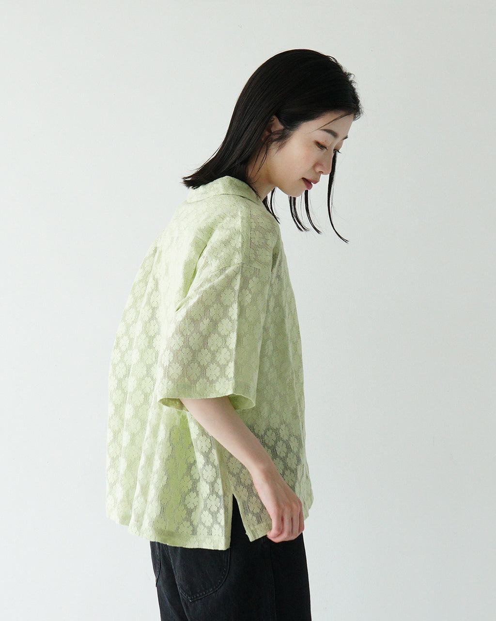 INDIA INDUSTRIES インディアインダストリーズ レース 襟付き 半袖シャツ SHORT SLEEVE SHIRT レギュラーカラー サイドスリット ショート丈 ND-B0376 CVL【送料無料】