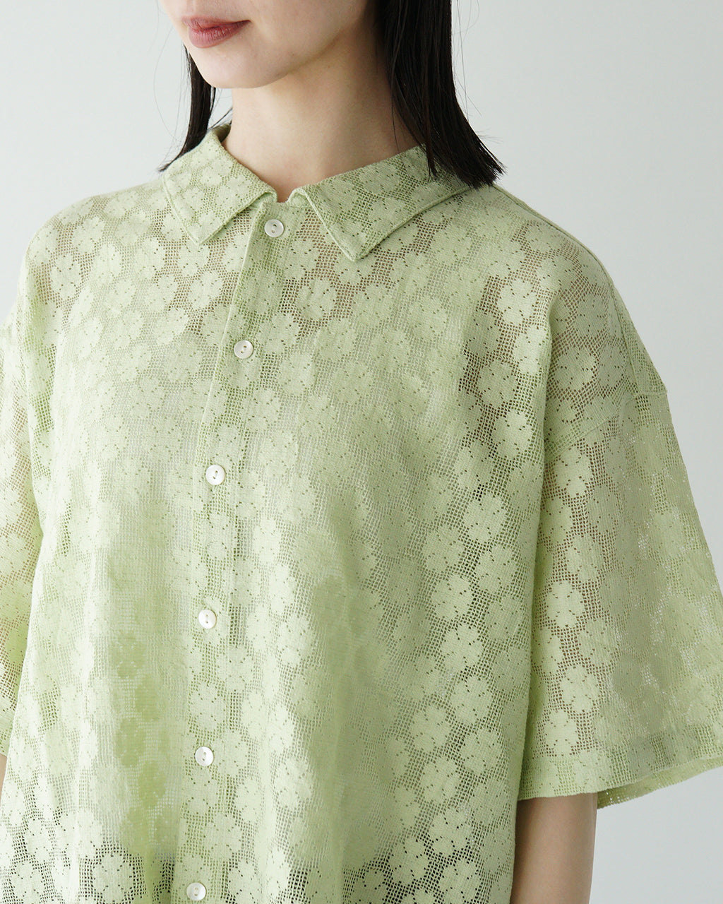 INDIA INDUSTRIES インディアインダストリーズ レース 襟付き 半袖シャツ SHORT SLEEVE SHIRT レギュラーカラー サイドスリット ショート丈 ND-B0376 CVL【送料無料】