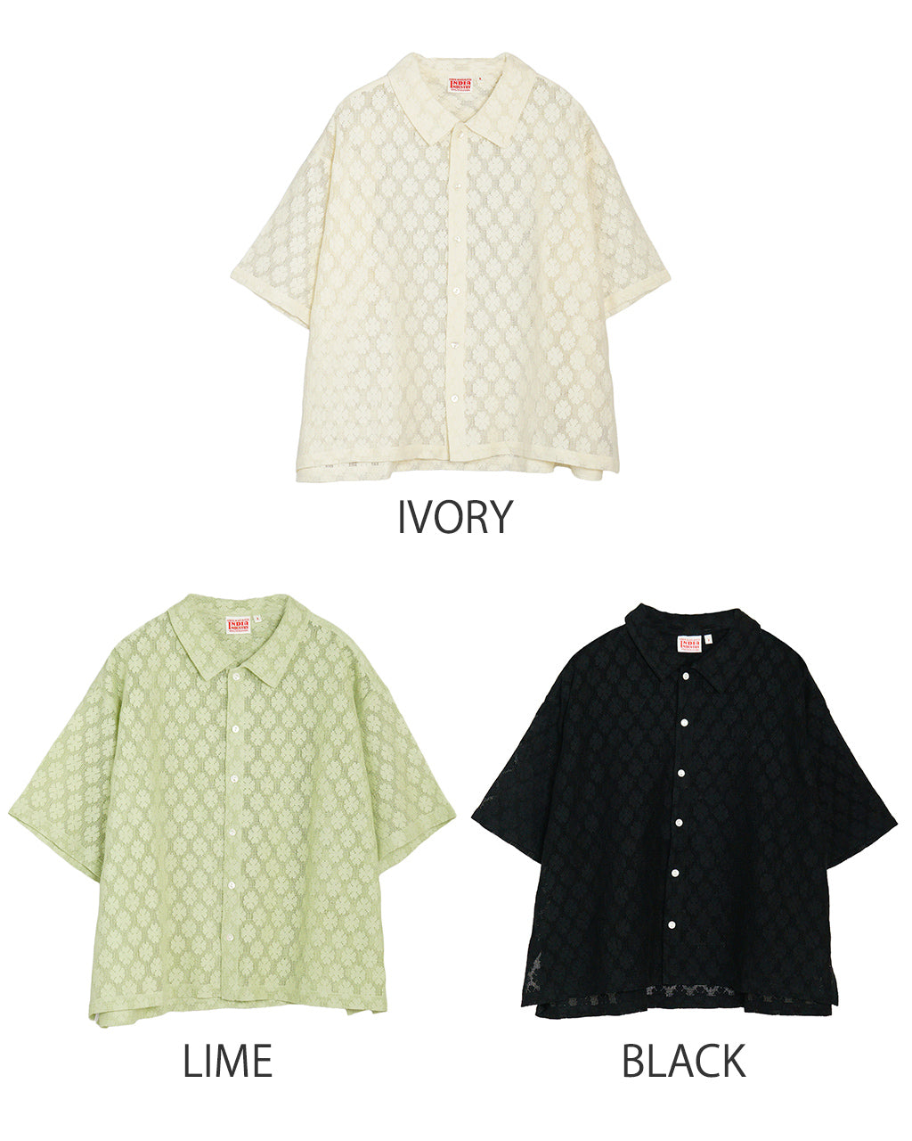 INDIA INDUSTRIES インディアインダストリーズ レース 襟付き 半袖シャツ SHORT SLEEVE SHIRT レギュラーカラー サイドスリット ショート丈 ND-B0376 CVL【送料無料】