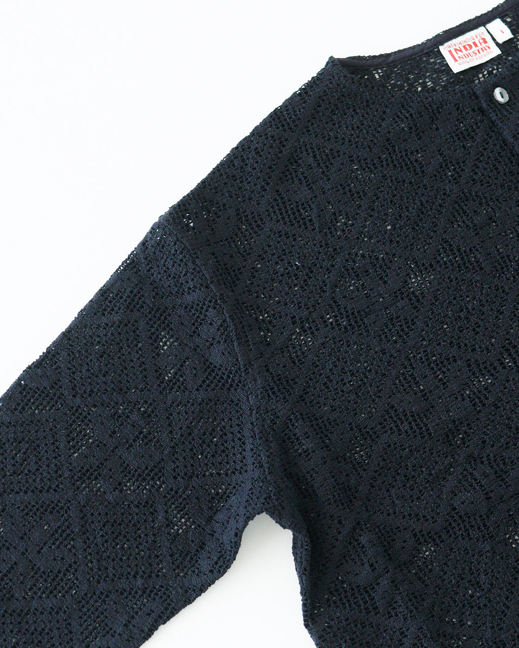 INDIA INDUSTRIES インディアインダストリーズ レース シャツカーディガン SHIRT CARDIGAN 透かし編み ドロップショルダー ノーカラー  ND-B0377 DFL【送料無料】
