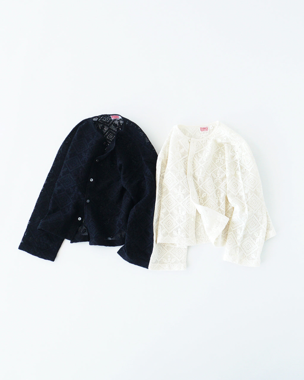 INDIA INDUSTRIES インディアインダストリーズ レース シャツカーディガン SHIRT CARDIGAN 透かし編み ドロップショルダー ノーカラー  ND-B0377 DFL【送料無料】