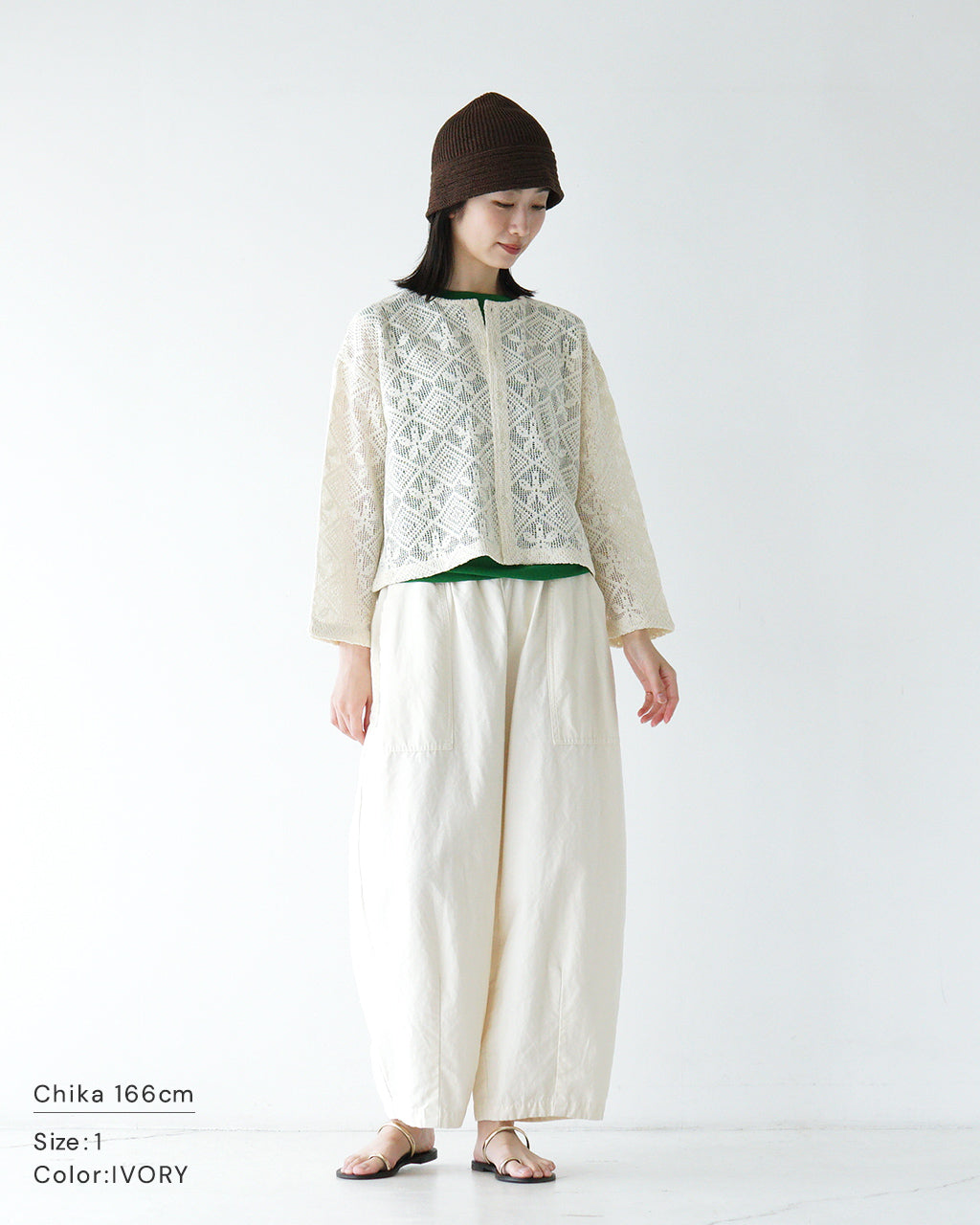INDIA INDUSTRIES インディアインダストリーズ レース シャツカーディガン SHIRT CARDIGAN 透かし編み ドロップショルダー ノーカラー  ND-B0377 DFL【送料無料】
