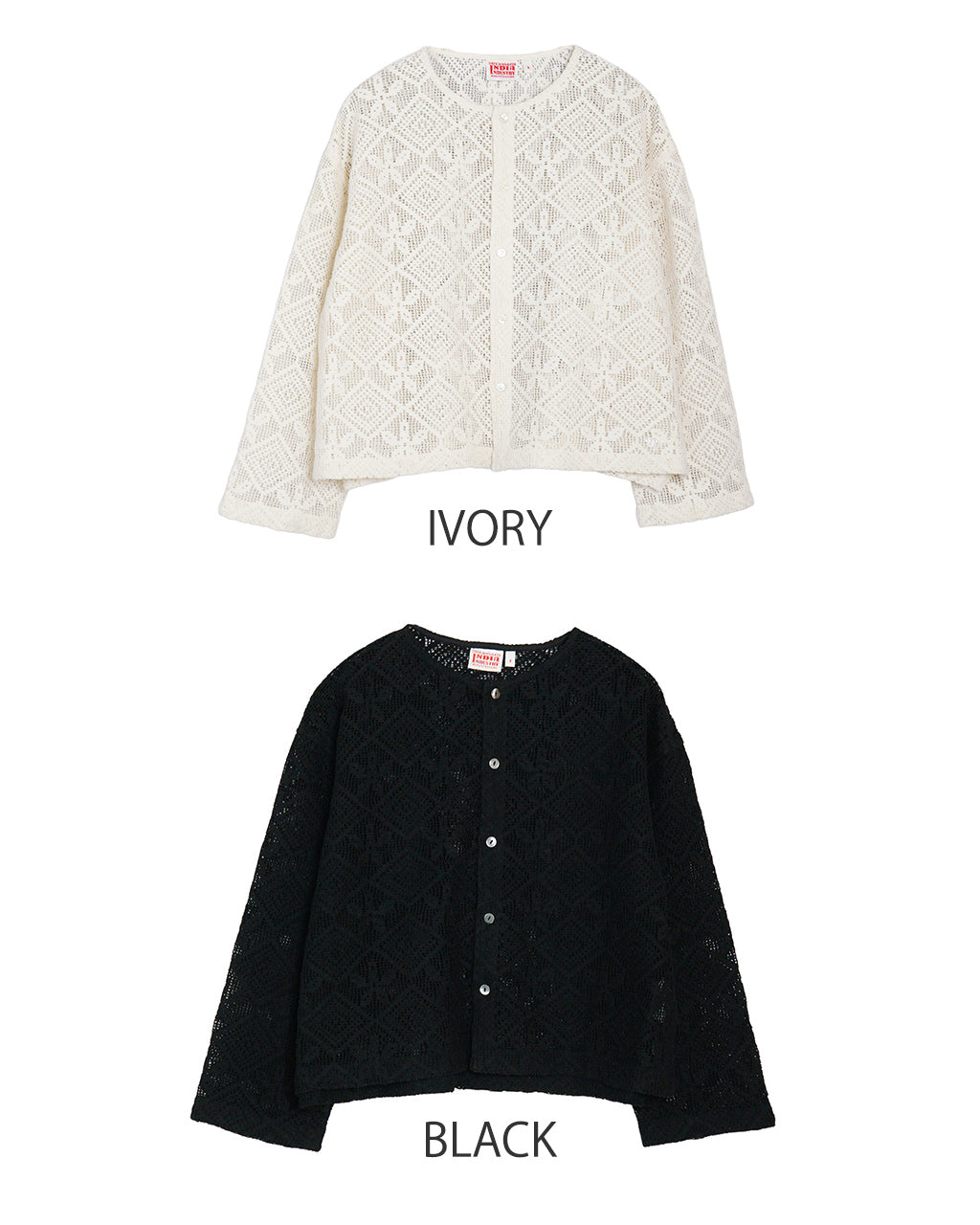 INDIA INDUSTRIES インディアインダストリーズ レース シャツカーディガン SHIRT CARDIGAN 透かし編み ドロップショルダー ノーカラー  ND-B0377 DFL【送料無料】