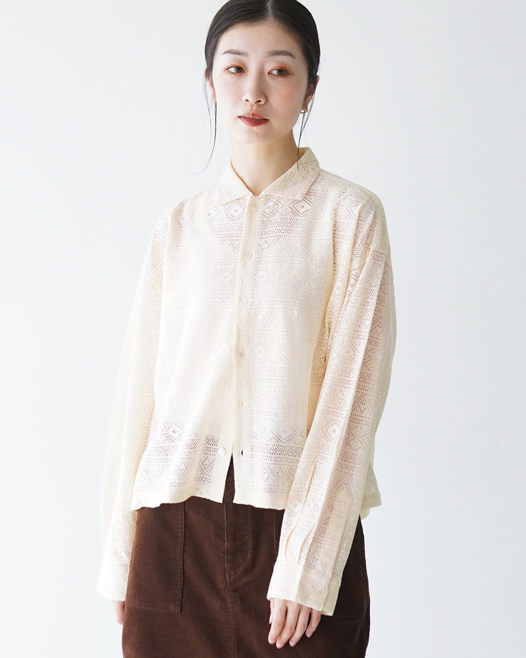 【アウトレット！30%OFF】INDIA INDUSTRY インディア インダストリー シャツ Diu SHIRT ボーダーラッセルレース シャツ ブラウス レギュラーカラー 羽織 ND-B0329RML【送料無料】