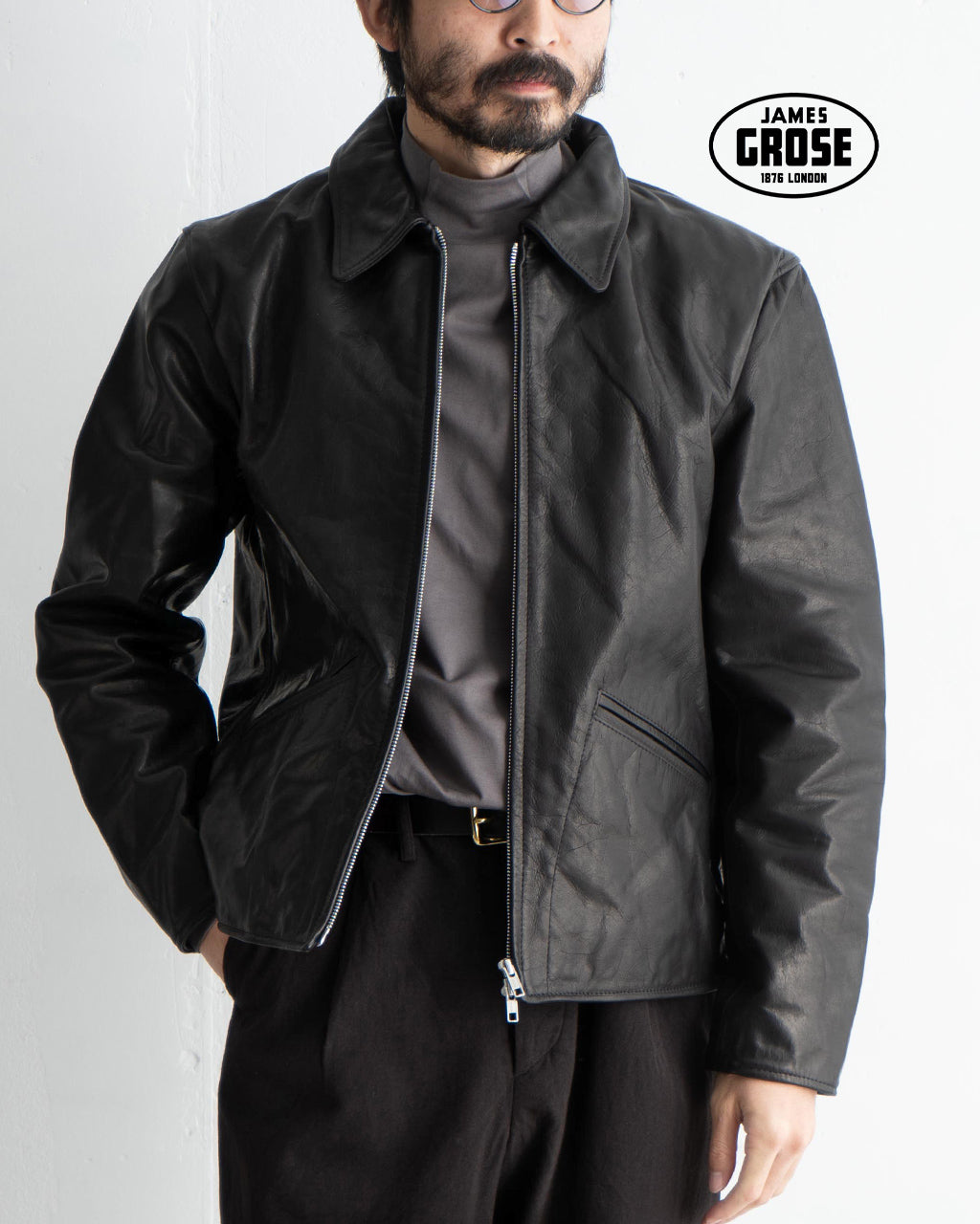 【SALE！20%OFF】JAMES GROSE ジェームスグロース レザージャケット  カールトン ジップ ジャケット CARLTON ZIP JACKET 馬革 AW24JAM-01【送料無料】