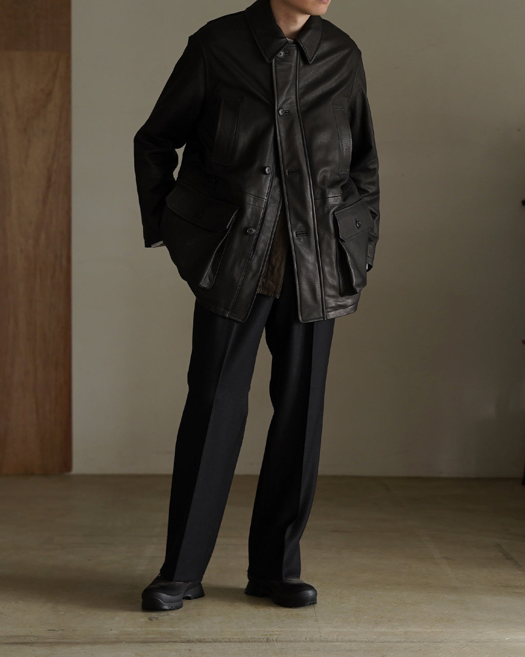 KITON キートン ディア トナカイ 鹿 ウエスタン レザージャケット コート 鹿革 ステンカラーコート メンズ ブラウン L/ 12301