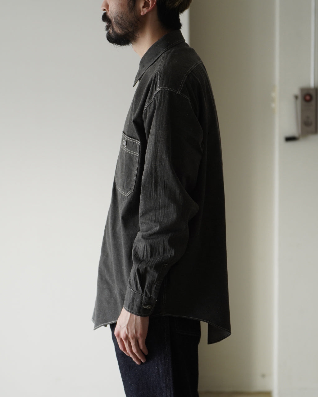 キャプテンサンシャイン　ダークグレー エンボス加工 長袖シャツ KAPTAIN SUNSHINE キャプテンサンシャイン ワークシャツ メンズ Work