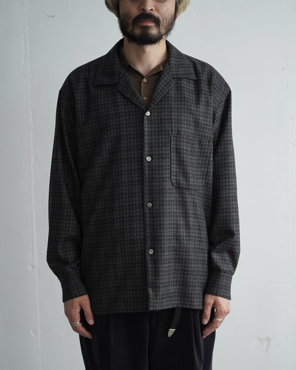 Wool Plaid Open Collar Shirt KS26FSH08
